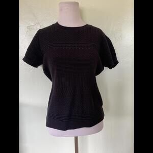 Ann Taylor LOFT Black Cut Out See Through Knit Blouse Shirt Top Large L 25-0240